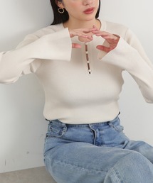 N.（N. Natural Beauty Basic） | ◆カフタンネックパールボタンリブニット(ニット/セーター)