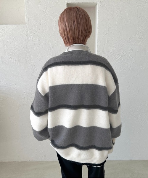 apres jour mignon(アプレジュールミニョン)の「モヘアライクボーダーニット【ZOZOTOWN限定アイテム】(ニット/セーター・レディース・グレー/ブルー系その他/マスタード・フリー/X-LARGE)」の7枚目の写真