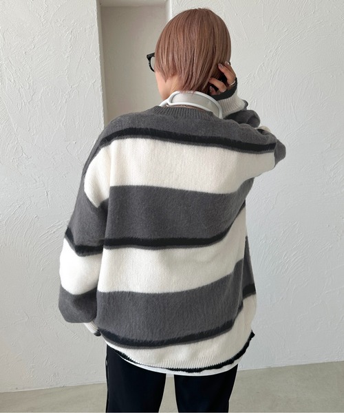 apres jour mignon(アプレジュールミニョン)の「モヘアライクボーダーニット【ZOZOTOWN限定アイテム】(ニット/セーター・レディース・グレー/ブルー系その他/マスタード・フリー/X-LARGE)」の8枚目の写真