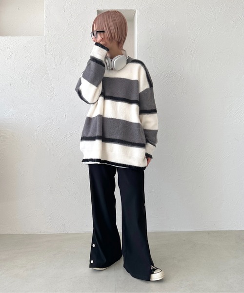 apres jour mignon(アプレジュールミニョン)の「モヘアライクボーダーニット【ZOZOTOWN限定アイテム】(ニット/セーター・レディース・グレー/ブルー系その他/マスタード・フリー/X-LARGE)」の11枚目の写真