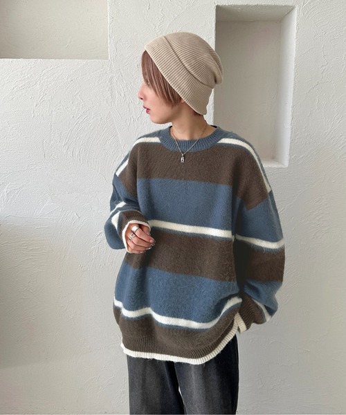 apres jour mignon(アプレジュールミニョン)の「モヘアライクボーダーニット【ZOZOTOWN限定アイテム】(ニット/セーター・レディース・グレー/ブルー系その他/マスタード・フリー/X-LARGE)」の14枚目の写真