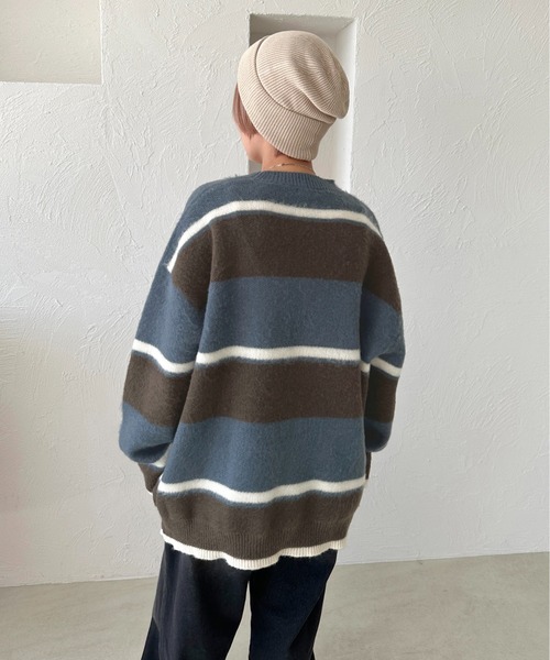 apres jour mignon(アプレジュールミニョン)の「モヘアライクボーダーニット【ZOZOTOWN限定アイテム】(ニット/セーター・レディース・グレー/ブルー系その他/マスタード・フリー/X-LARGE)」の15枚目の写真