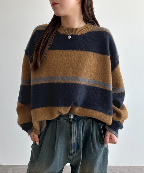apres jour mignon(アプレジュールミニョン)の「モヘアライクボーダーニット【ZOZOTOWN限定アイテム】(ニット/セーター・レディース・グレー/ブルー系その他/マスタード・フリー/X-LARGE)」の18枚目の写真