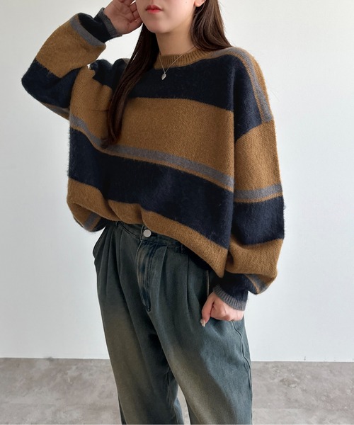 apres jour mignon(アプレジュールミニョン)の「モヘアライクボーダーニット【ZOZOTOWN限定アイテム】(ニット/セーター・レディース・グレー/ブルー系その他/マスタード・フリー/X-LARGE)」の19枚目の写真