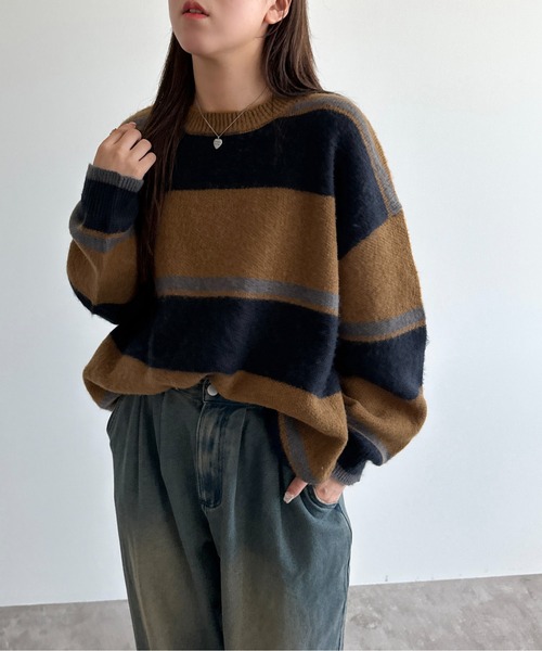 apres jour mignon(アプレジュールミニョン)の「モヘアライクボーダーニット【ZOZOTOWN限定アイテム】(ニット/セーター・レディース・グレー/ブルー系その他/マスタード・フリー/X-LARGE)」の20枚目の写真
