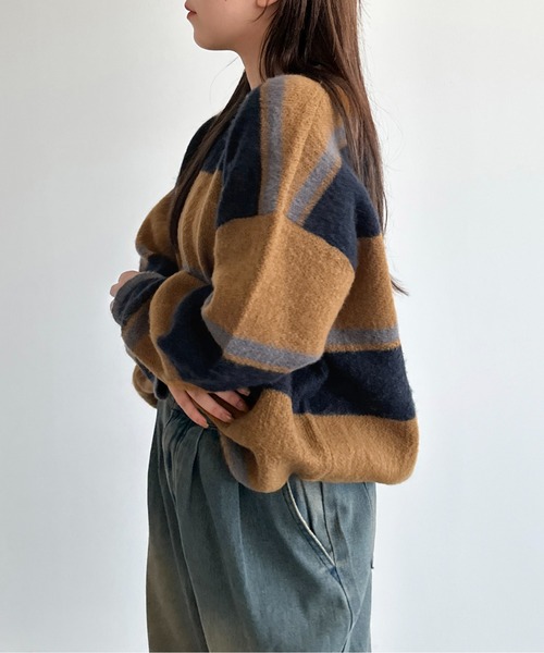 apres jour mignon(アプレジュールミニョン)の「モヘアライクボーダーニット【ZOZOTOWN限定アイテム】(ニット/セーター・レディース・グレー/ブルー系その他/マスタード・フリー/X-LARGE)」の21枚目の写真