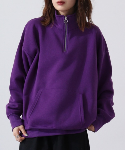 FUNALIVE（ファンアライブ）の「High neck brushed lining half zip sweatshirt / ハイネック裏起毛 ハーフジップスウェット unisex（スウェット・メンズ・ヘザーチャコール/グレイッシュベージュ/ブラック/パープル/オートミール・M/L/XL）」の5枚目の写真