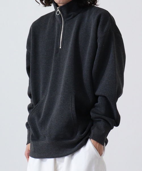 FUNALIVE（ファンアライブ）の「High neck brushed lining half zip sweatshirt / ハイネック裏起毛 ハーフジップスウェット unisex（スウェット・メンズ・ヘザーチャコール/グレイッシュベージュ/ブラック/パープル/オートミール・M/L/XL）」の3枚目の写真