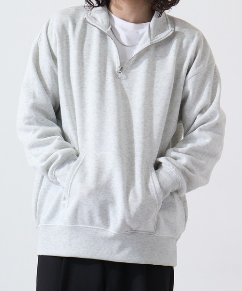 FUNALIVE（ファンアライブ）の「High neck brushed lining half zip sweatshirt / ハイネック裏起毛 ハーフジップスウェット unisex（スウェット・メンズ・ヘザーチャコール/グレイッシュベージュ/ブラック/パープル/オートミール・M/L/XL）」の7枚目の写真