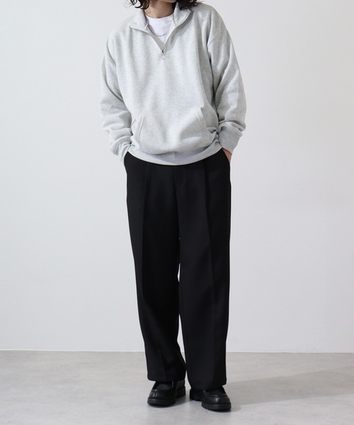 FUNALIVE（ファンアライブ）の「High neck brushed lining half zip sweatshirt / ハイネック裏起毛 ハーフジップスウェット unisex（スウェット・メンズ・ヘザーチャコール/グレイッシュベージュ/ブラック/パープル/オートミール・M/L/XL）」の11枚目の写真