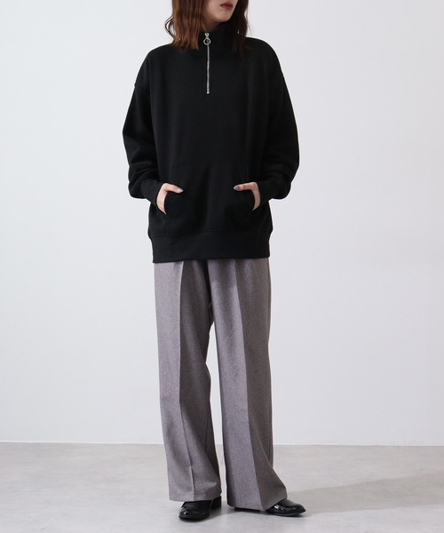 FUNALIVE（ファンアライブ）の「High neck brushed lining half zip sweatshirt / ハイネック裏起毛 ハーフジップスウェット unisex（スウェット・メンズ・ヘザーチャコール/グレイッシュベージュ/ブラック/パープル/オートミール・M/L/XL）」の16枚目の写真