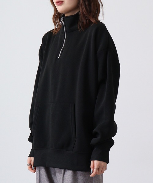 FUNALIVE（ファンアライブ）の「High neck brushed lining half zip sweatshirt / ハイネック裏起毛 ハーフジップスウェット unisex（スウェット・メンズ・ヘザーチャコール/グレイッシュベージュ/ブラック/パープル/オートミール・M/L/XL）」の18枚目の写真