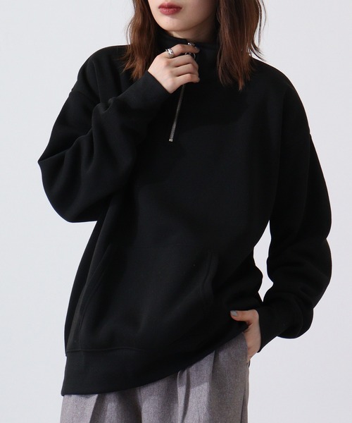 FUNALIVE（ファンアライブ）の「High neck brushed lining half zip sweatshirt / ハイネック裏起毛 ハーフジップスウェット unisex（スウェット・メンズ・ヘザーチャコール/グレイッシュベージュ/ブラック/パープル/オートミール・M/L/XL）」の13枚目の写真