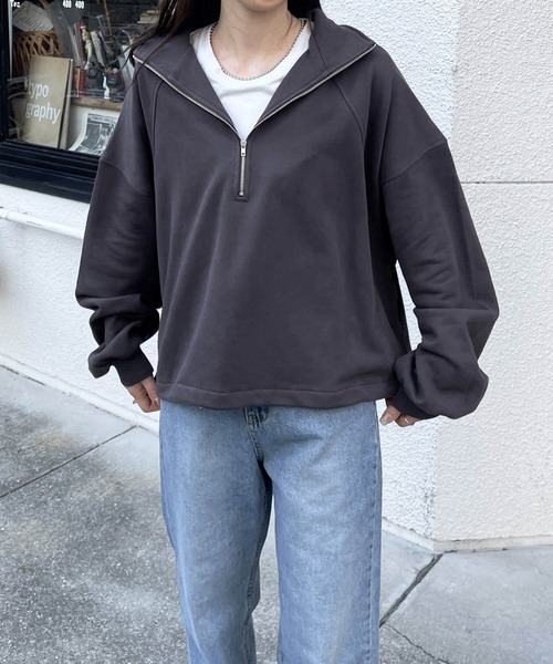 tiptop（ティップトップ）の「【manamiさんコラボ/ZOZO限定】裏毛ハーフジッププルオーバー（スウェット・レディース・チャコールグレー/グレー/アイボリー・FREE）」の21枚目の写真