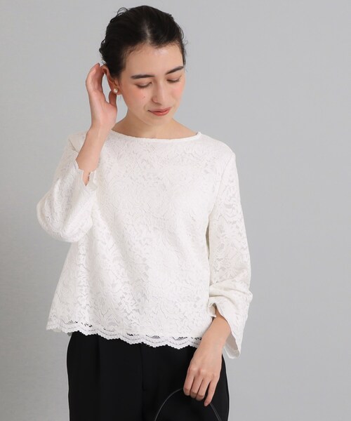 OPAQUE.CLIP（オペークドットクリップ）の「◆≪ヒルナンデス！で紹介≫ 通勤・セレモニー対応/レースブラウス【洗濯機洗い可】（シャツ/ブラウス・レディース・ネイビー/ホワイト・36/42/40/38）」の8枚目の写真