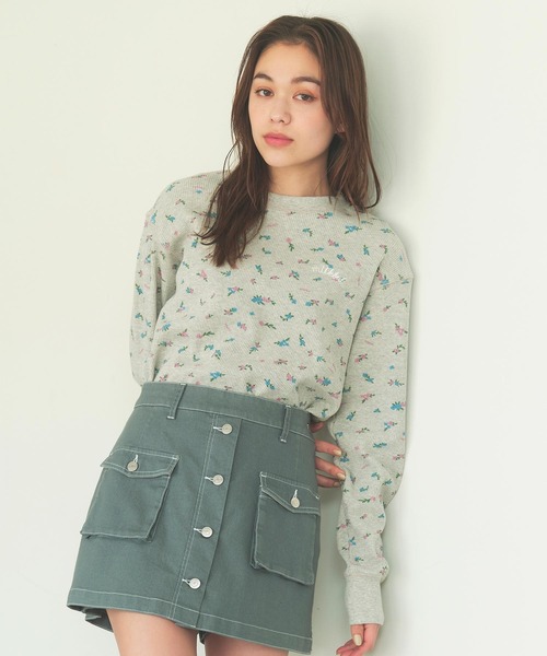 MILKFED.（ミルクフェド）の「FLORAL PATTERN WAFFLE L/S TOP（Tシャツ/カットソー・レディース・アッシュ/ホワイト・ONE SIZE）」の15枚目の写真