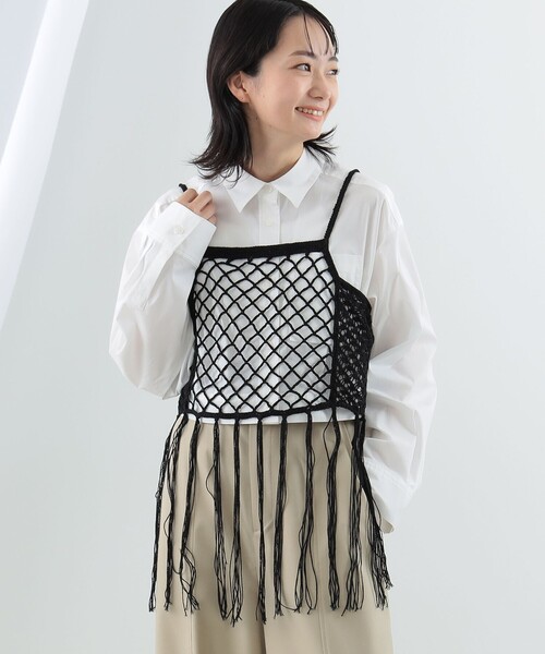 Ray BEAMS(レイビームス)の「Ray BEAMS / カギバリ フリンジ キャミソール(ニット/セーター・レディース・ホワイト/ブラック・ONE SIZE)」の19枚目の写真