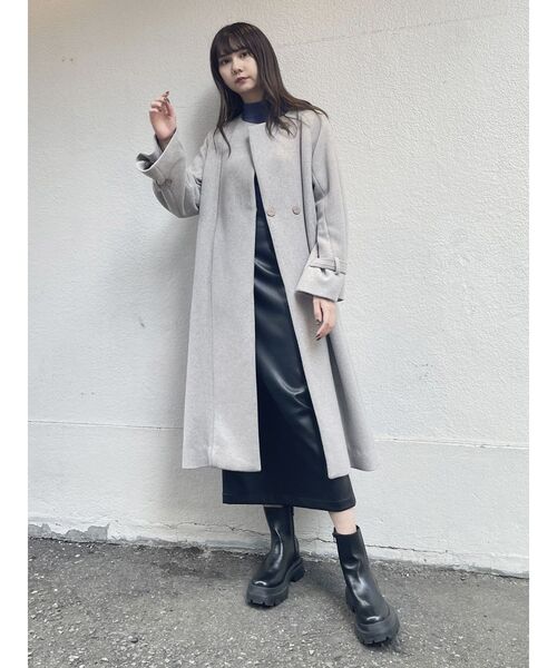 ムルーア MURUA MURUA ノーカラーガウンコート（ブラック