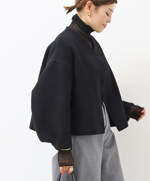 Deuxieme Classe（ドゥーズィエムクラス）の「ウールアンゴラ ショートコート（ノーカラーコート・レディース・ブラック・FREE）」の12枚目の写真