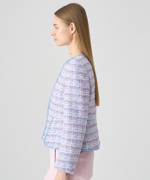 専用 ANAYI ファンシーチェックツィードクルー ノーカラージャケット ANAYI（アナイ）の「ファンシーチェックツィードクルー