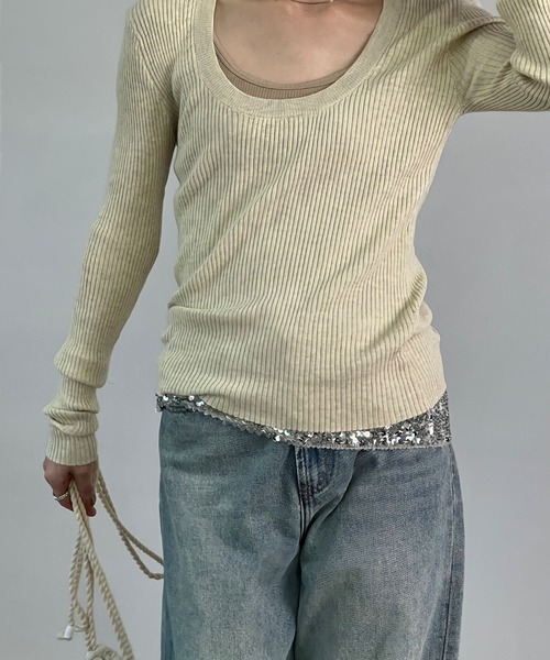 chuclla(チュクラ)の「Uネック ロングスリーブニット chw24s021(ニット/セーター・レディース・ライトベージュ/ホワイト/グレー/ブラック・FREE)」の4枚目の写真