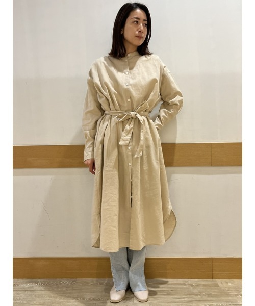 GAP（ギャップ）の「リネンブレンド マキシドレス バンドカラー 