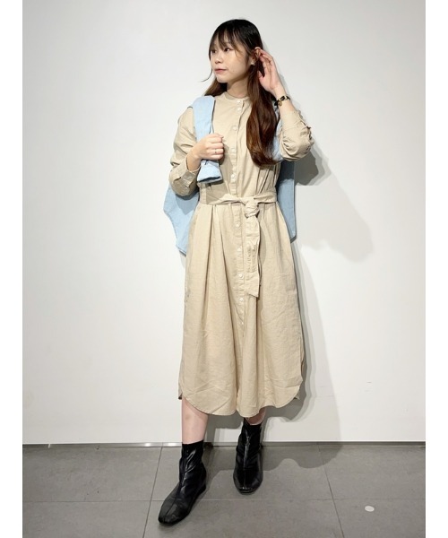 GAP（ギャップ）の「リネンブレンド マキシドレス バンドカラー 