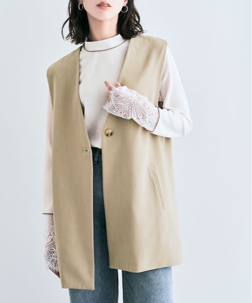 kirakiraShop(キラキラショップ)の「ノーカラー ジレ ジャケット(ベスト・レディース・ブラック/ベージュ/ブラウン/ブルー/ダークグレー/ライトベージュ・FREE)」の5枚目の写真