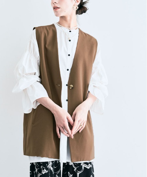 kirakiraShop(キラキラショップ)の「ノーカラー ジレ ジャケット(ベスト・レディース・ブラック/ベージュ/ブラウン/ブルー/ダークグレー/ライトベージュ・FREE)」の4枚目の写真