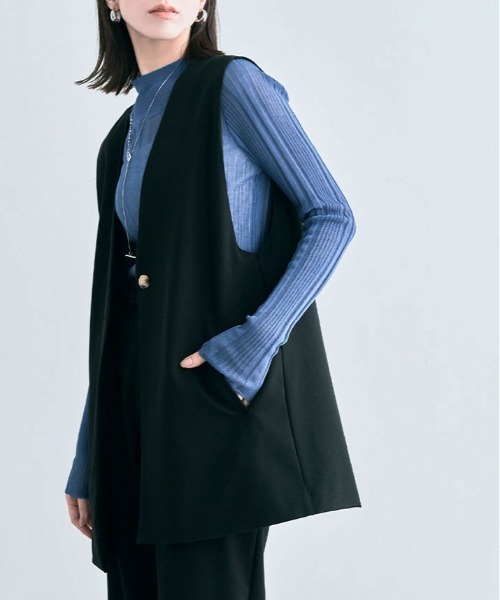 kirakiraShop(キラキラショップ)の「ノーカラー ジレ ジャケット(ベスト・レディース・ブラック/ベージュ/ブラウン/ブルー/ダークグレー/ライトベージュ・FREE)」の10枚目の写真