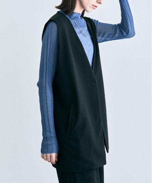 kirakiraShop(キラキラショップ)の「ノーカラー ジレ ジャケット(ベスト・レディース・ブラック/ベージュ/ブラウン/ブルー/ダークグレー/ライトベージュ・FREE)」の9枚目の写真