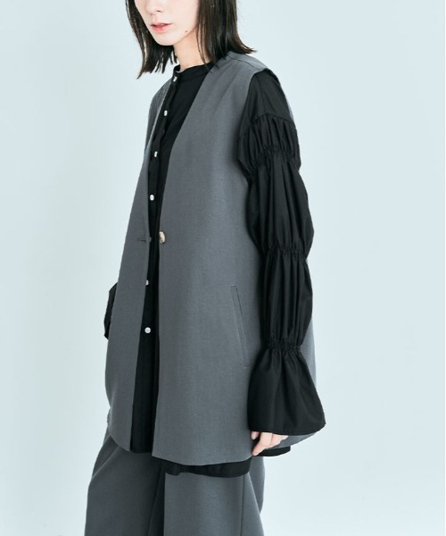 kirakiraShop(キラキラショップ)の「ノーカラー ジレ ジャケット(ベスト・レディース・ブラック/ベージュ/ブラウン/ブルー/ダークグレー/ライトベージュ・FREE)」の18枚目の写真