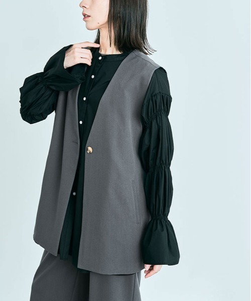 kirakiraShop(キラキラショップ)の「ノーカラー ジレ ジャケット(ベスト・レディース・ブラック/ベージュ/ブラウン/ブルー/ダークグレー/ライトベージュ・FREE)」の17枚目の写真