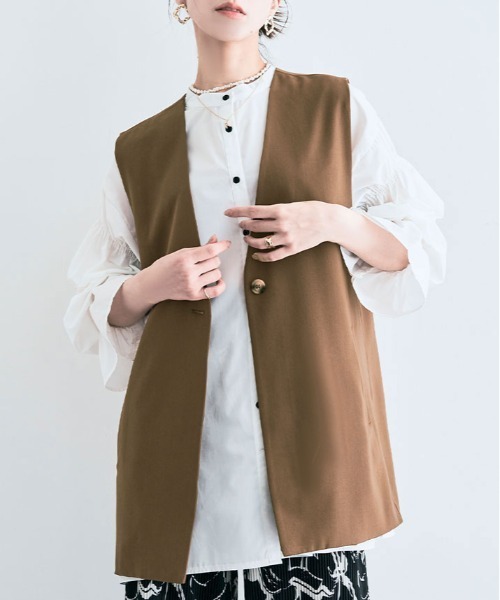 kirakiraShop(キラキラショップ)の「ノーカラー ジレ ジャケット(ベスト・レディース・ブラック/ベージュ/ブラウン/ブルー/ダークグレー/ライトベージュ・FREE)」の12枚目の写真