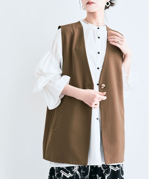 kirakiraShop(キラキラショップ)の「ノーカラー ジレ ジャケット(ベスト・レディース・ブラック/ベージュ/ブラウン/ブルー/ダークグレー/ライトベージュ・FREE)」の8枚目の写真