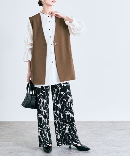 kirakiraShop(キラキラショップ)の「ノーカラー ジレ ジャケット(ベスト・レディース・ブラック/ベージュ/ブラウン/ブルー/ダークグレー/ライトベージュ・FREE)」の7枚目の写真