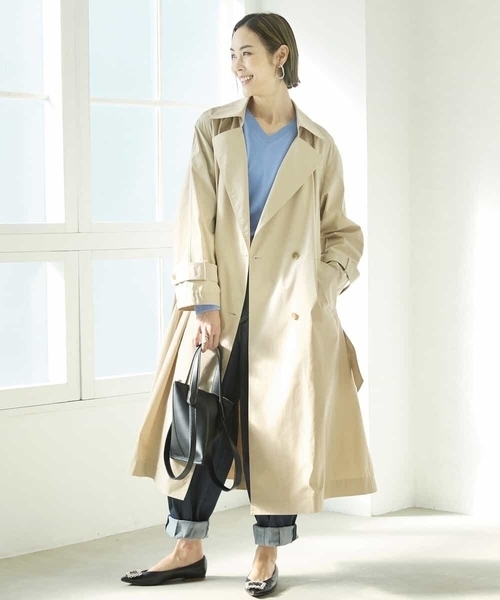 MICHEL KLEIN(ミッシェル・クラン)の「ストレッチソフトロングトレンチコート(トレンチコート・レディース・ネイビー/ライトベージュ・40/38)」の12枚目の写真