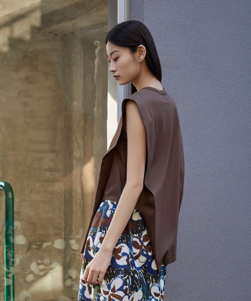 tシャツ Sophisticated Block-structure Sleeveless T-shirt / ノースリーブTシャツ レディース セール】Sophisticated Block-structure Sleeveless T-shirt