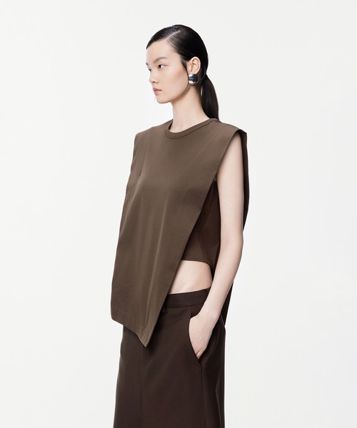 セール】Sophisticated Block-structure Sleeveless T-shirt