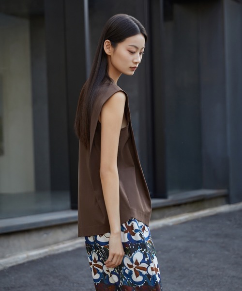 セール】Sophisticated Block-structure Sleeveless T-shirt