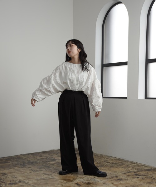 lawgy(ラウジー)の「wrinkle 2way blouse / リンクル2wayブラウス(シャツ/ブラウス・レディース・ホワイト/ブラック・FREE)」の2枚目の写真