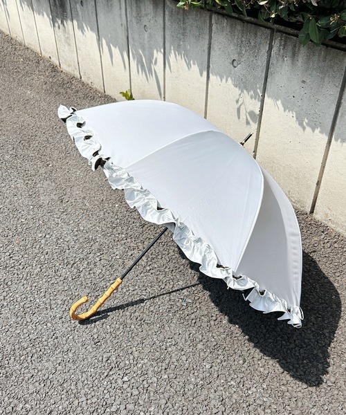 新品　ハンウェイ　グレー　雨傘　ジュネ　フリル 晴雨兼用ショートワイド傘（フリル＆レース） | 雑貨・小物