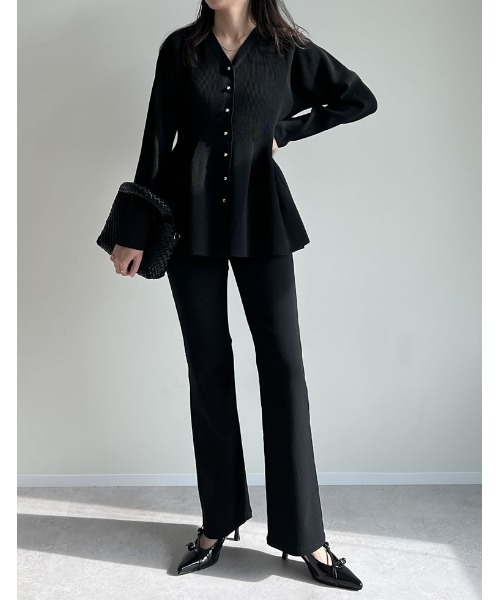 Re:EDIT（リエディ）の「[2026S/S COLLECTION][新色追加]スポンジニットペプラムカーディガン（カーディガン/ボレロ・レディース・ブラック/グレー/ホワイト/ブラウン/レッド・MEDIUM/LARGE）」の7枚目の写真