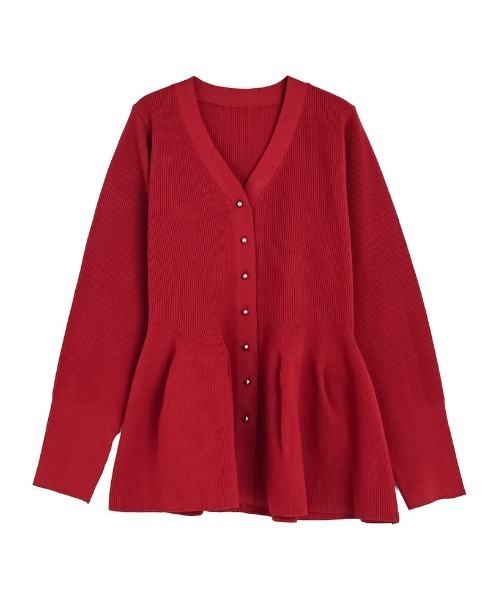 Re:EDIT（リエディ）の「[2026S/S COLLECTION][新色追加]スポンジニットペプラムカーディガン（カーディガン/ボレロ・レディース・ブラック/グレー/ホワイト/ブラウン/レッド・MEDIUM/LARGE）」の15枚目の写真