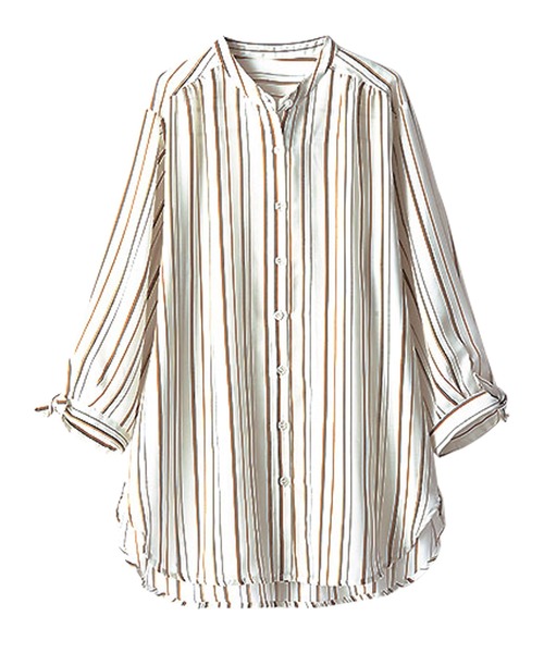 BELLUNA PLUS(ベルーナ)の「涼感やわらか袖リボンシャツチュニック(チュニック・レディース・アイボリー/ネイビー系/ブルー系/ストライプ/ブルー系その他2・SMALL/MEDIUM/LARGE/X-LARGE)」の13枚目の写真