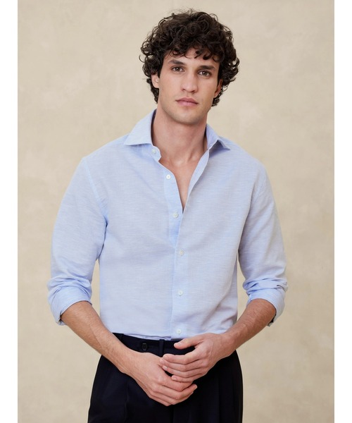 【新品未使用タグ付】バナナリパブリック スリムリネンドレスシャツM　ライトブルー Banana Republic（バナナリパブリック）の「スリム リネン ドレス