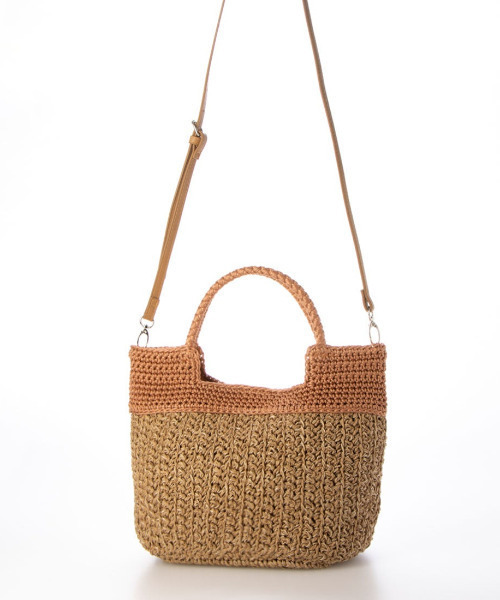 cache cache（カシュ カシュ）の「カシュカシュ cachecache / 切り替え編みクロッシェ2wayミニトート（かごバッグ・レディース・ブルー/ブラック/グリーン/オレンジ/ベージュ・FREE）」の8枚目の写真