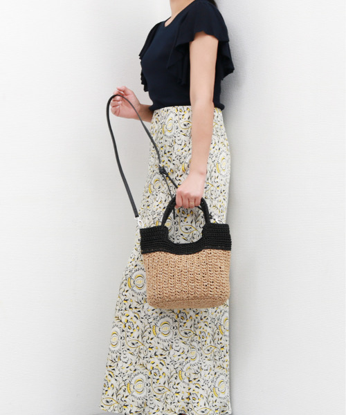 cache cache（カシュ カシュ）の「カシュカシュ cachecache / 切り替え編みクロッシェ2wayミニトート（かごバッグ・レディース・ブルー/ブラック/グリーン/オレンジ/ベージュ・FREE）」の20枚目の写真