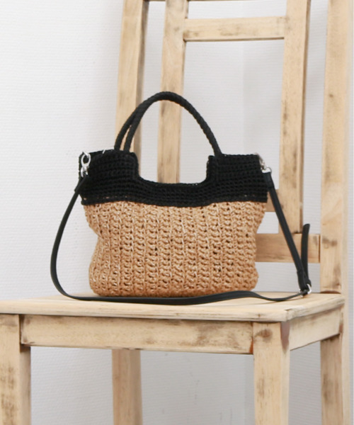 cache cache（カシュ カシュ）の「カシュカシュ cachecache / 切り替え編みクロッシェ2wayミニトート（かごバッグ・レディース・ブルー/ブラック/グリーン/オレンジ/ベージュ・FREE）」の21枚目の写真