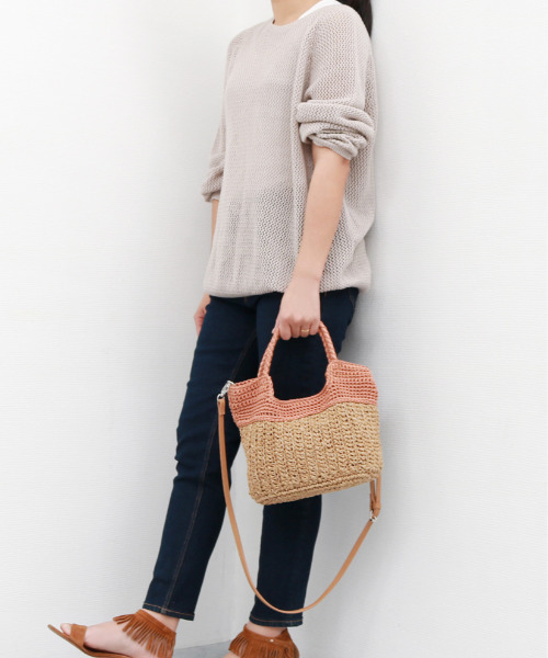 cache cache（カシュ カシュ）の「カシュカシュ cachecache / 切り替え編みクロッシェ2wayミニトート（かごバッグ・レディース・ブルー/ブラック/グリーン/オレンジ/ベージュ・FREE）」の10枚目の写真